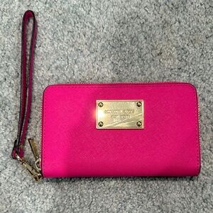 Michael Kors Fuchsia Wristlet with Gold Accents